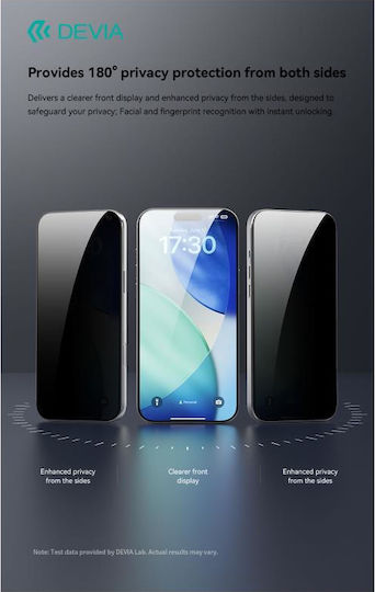 Devia Privatsphäre Gehärtetes Glas Schwarz (iPhone 17 / 17 Pro / 16 Pro)
