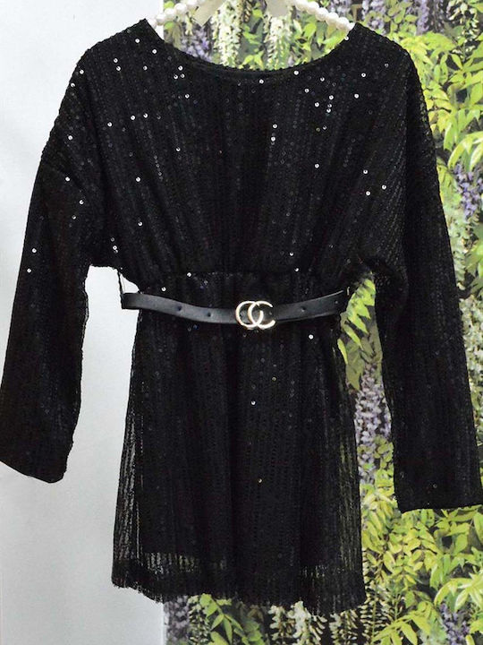 Kinderkleid Langärmelig mit Pailletten Set mit Accessoires Black