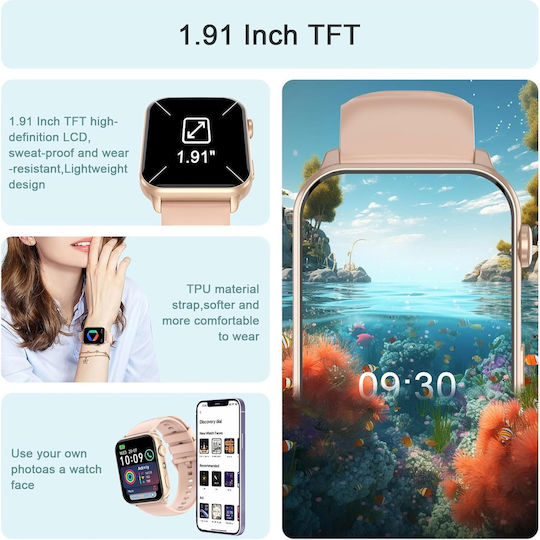 IOWODO R30 Pro Smartwatch με Παλμογράφο (Ροζ)