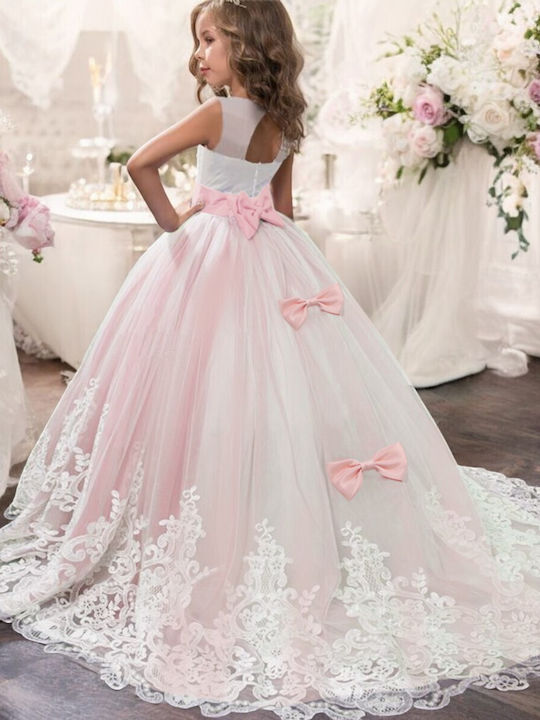 Children's Dress Sleeveless Tulle Floral Soft Pink