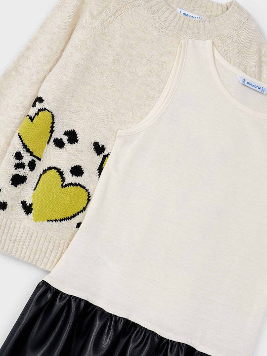 Girls Dress Long Sleeve Knitted Set with Top Beige