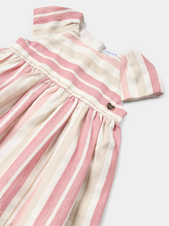 Kinderkleid Kurzärmelig Leinen Gestreift Pink