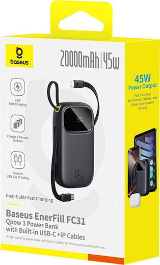 Baseus EnerFill FC31 Power Bank 20000mAh 45W with USB-A Port and USB-C Port Black