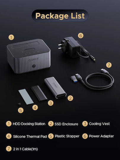 Orico Сторидж HDD/M.2 Док 2 Гнезда Офлайн Клониране 2.5 3.5 M.2 NVMe USB-C/USB-A IT28E-C-EU-GY
