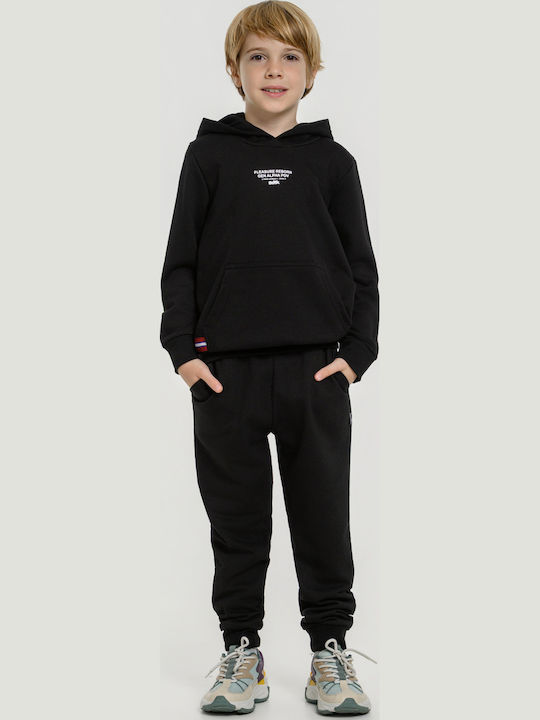 Fleece Lined Kids Sweatshirt With Hood And Pockets Black Minime