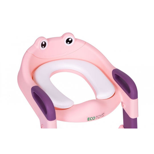 Ecotoys Scaun De Toaletă Pentru Copii Roz Cu Treaptă, Mânere Și Pernuță