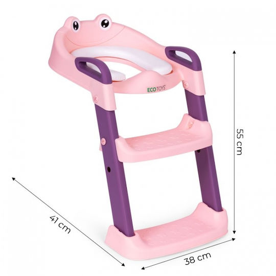Ecotoys Scaun De Toaletă Pentru Copii Roz Cu Treaptă, Mânere Și Pernuță