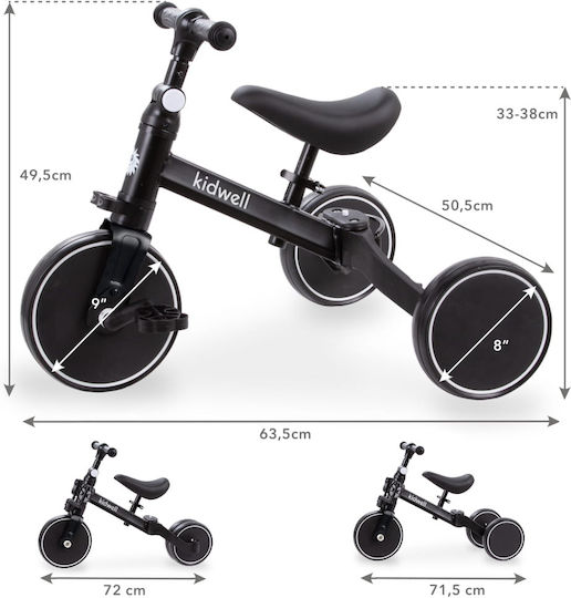 Kidwell Tricicletă Pliabilă și Tricicletă Pentru Copii 3 în 1 pentru 2+ Ani Neagră