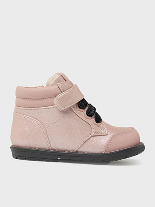 Biker Kinderstiefeletten aus Lackleder mit Klettverschluss Rosa