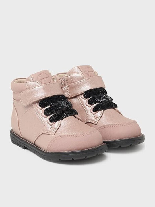 Biker Kinderstiefeletten aus Lackleder mit Klettverschluss Rosa