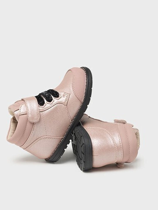 Biker Kinderstiefeletten aus Lackleder mit Klettverschluss Rosa