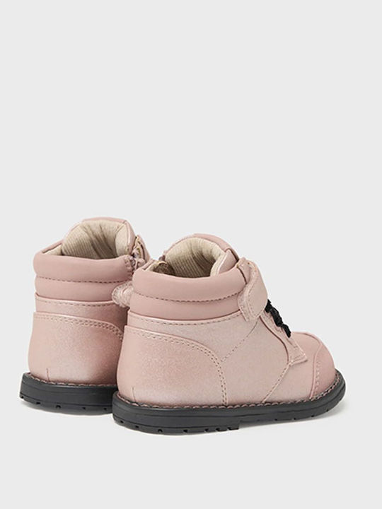 Biker Kinderstiefeletten aus Lackleder mit Klettverschluss Rosa