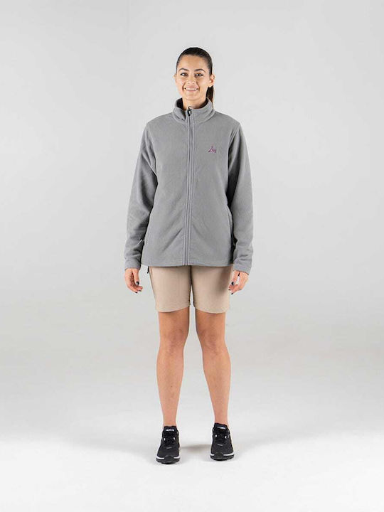 Fleece Γυναικεία Ζακέτα με Φερμουάρ σε Γκρι Χρώμα