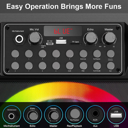 JYX Karaoke Speaker with Wireless Microphones and Lighting Effects JYX-T26-T Black