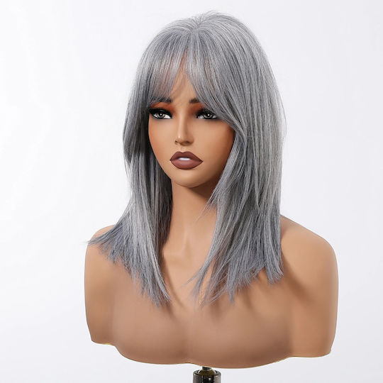Animis Beauty Perucă cu Păr Natural în Lumină Argint Culoare 40cm