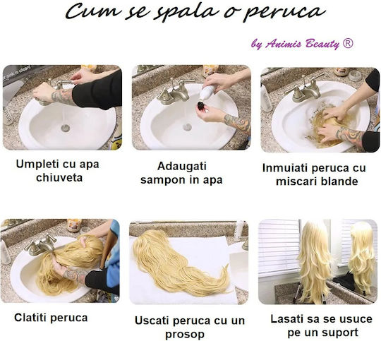 Animis Beauty Perucă cu Păr Natural în Lumină Argint Culoare 40cm