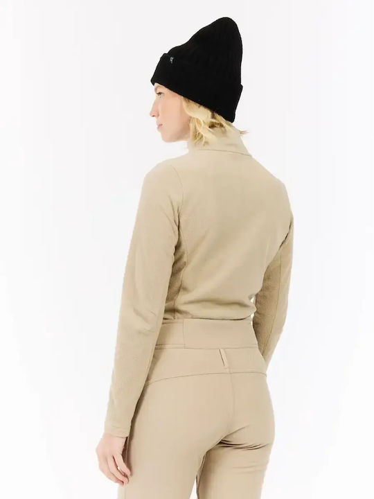 Χειμερινή Γυναικεία Fleece Μπλούζα με Φερμουάρ Bamboo Beige