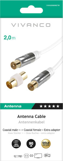 Vivanco Καλώδιο Κεραίας Coax male - Coax female Λευκό 2m 1τμχ