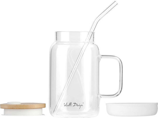 Vialli Design Glass Water made of Glass in White Color with straw 600ml
