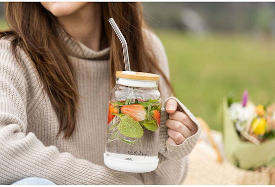 Vialli Design Glass Water made of Glass in White Color with straw 600ml