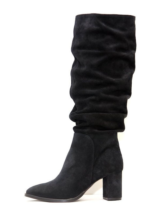 Leather Medium Heel Women's Boots Black