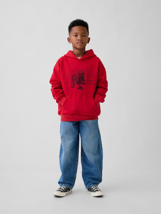 Fleece Παιδικό Φούτερ με Κουκούλα και Τσέπες Modern Red