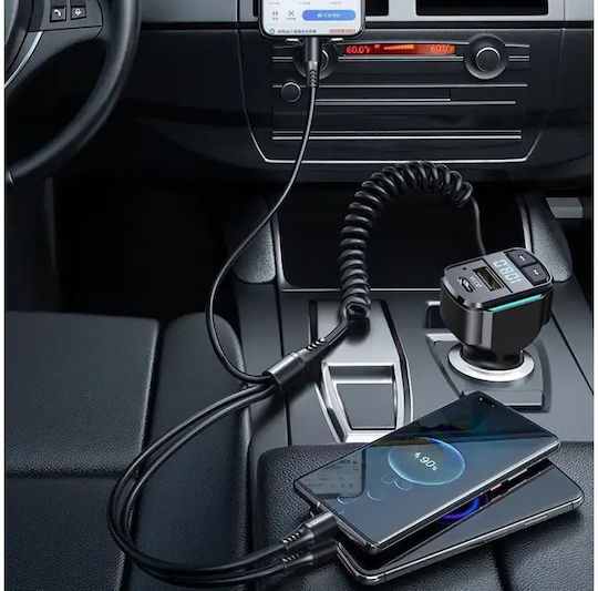 Aj Car Charger Fast Charging with Ports: 1xUSB 1xType-C with Cable Lightning / Type-C and FM Transmitter