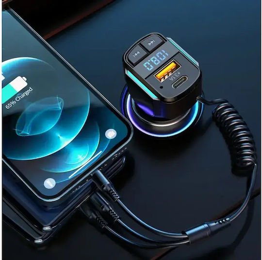 Aj Car Charger Fast Charging with Ports: 1xUSB 1xType-C with Cable Lightning / Type-C and FM Transmitter