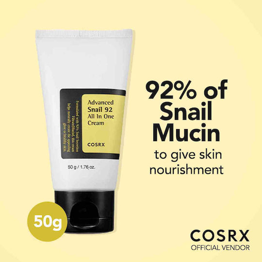 Cosrx Advanced Snail 92 All In One Αντιγηραντική & Αναπλαστική Κρέμα Προσώπου Ημέρας με Έκκριμα Σαλιγκαριού 50ml