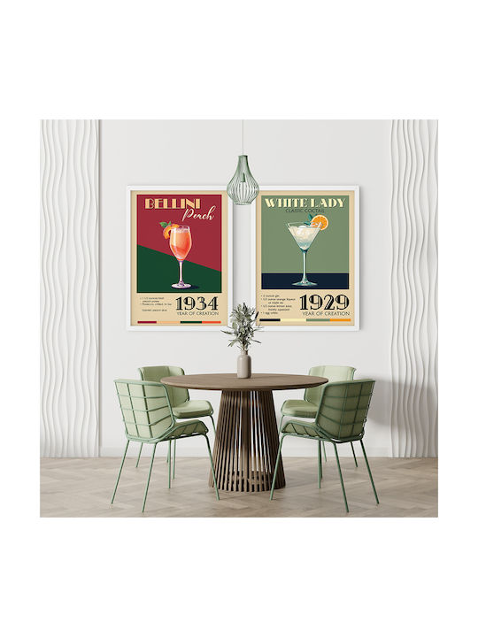Poster Vintage Bellini Peach Classic Cocktail Pst25379 30cm X 40cm Premium Black Wooden Frame