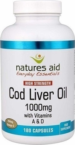 Natures Aid Everyday Essentials High Strength Cod Liver Oil with Vitamins A & D Μουρουνέλαιο 1000mg 180 κάψουλες