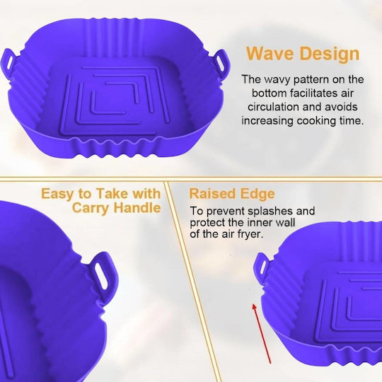 Square Silicone Cooking Form Air Fryer 16cm Purple