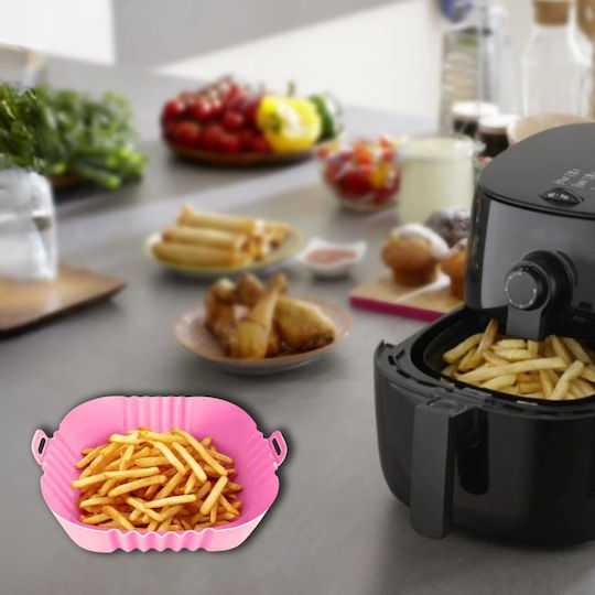 Φόρμα Σιλικόνης Τετράγωνη Air Fryer 16cm Ροζ