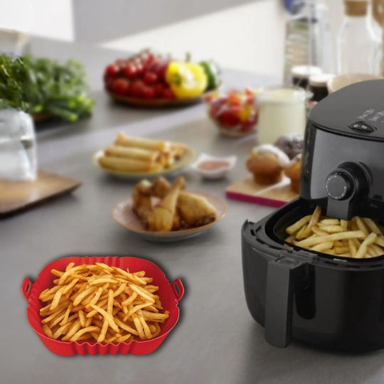 Φόρμα Σιλικόνης Τετράγωνη Air Fryer 16cm Κόκκινο