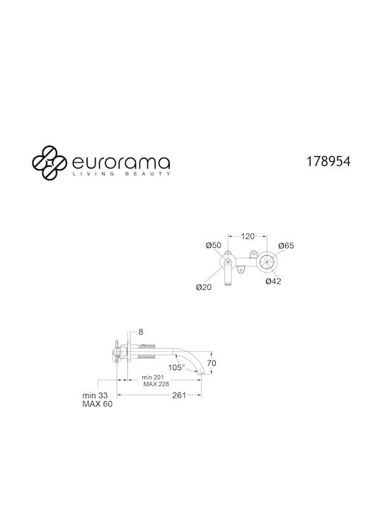 Батерия За Умивалник За Стена Eurorama Oso 178954-410 Черна Върху Метална Лъскава Комплект