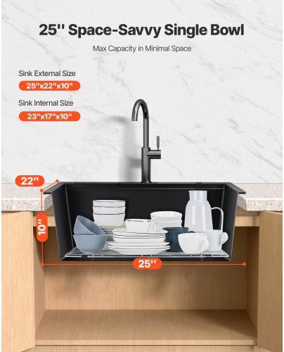 Vevor Drop-In Küchenspüle aus Flüssigem Granit 63,5x55,9cm Grau