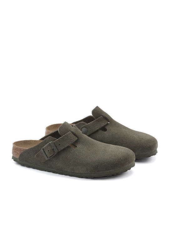 Boston Men's Leather Slippers Narrow Fit Green