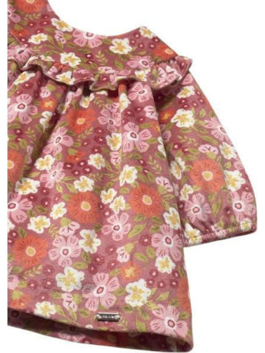 Mädchenkleid Langärmelig Samt Blumen Set aus 2 Rosa