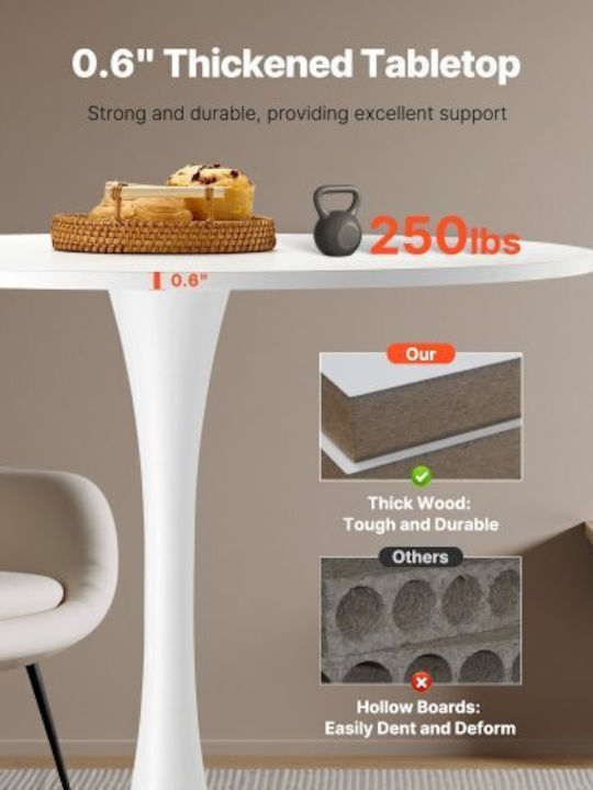 Round Dining Room Table Wooden with Metal Frame White 80x80x72.5cm