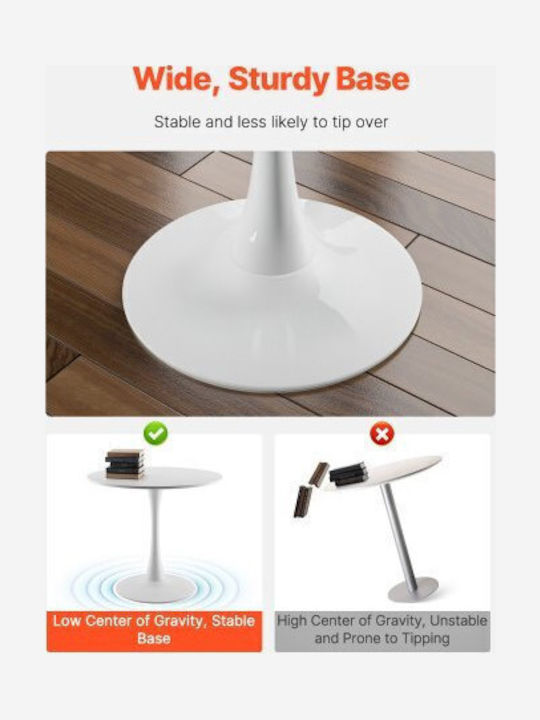 Round Dining Room Table Wooden with Metal Frame White 80x80x72.5cm