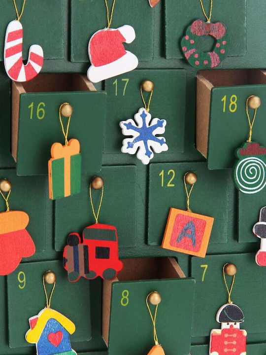 Cutie Muzicală De Decor Pentru Calendarul Advent Pom De Crăciun Design 24 De Zile Din Lemn 39 X 6 X 52 Cm
