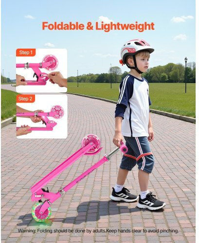 Vevor Kids Scooters Foldable 2-Wheel for 3+ Years Pink