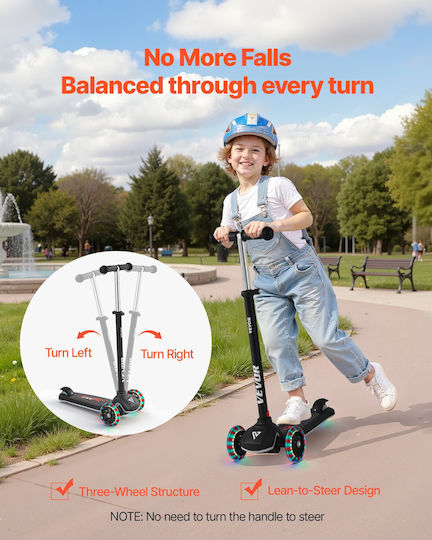 Vevor Kids Scooters Foldable 3-Wheel for 3+ Years Black
