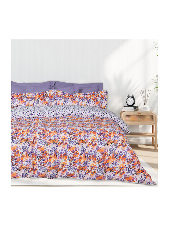 Das Home Casual 5430 Σετ Σεντόνια Υπέρδιπλα με Λάστιχο 170x200+35εκ. Orange, Purple (3τμχ)