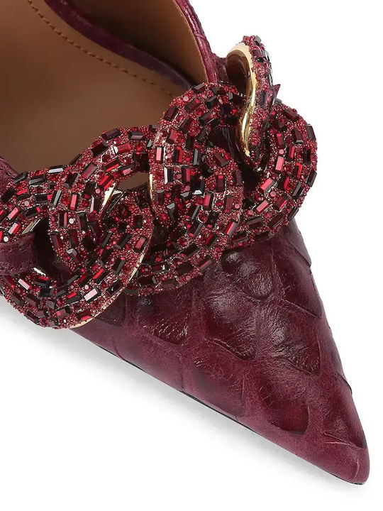 Δερμάτινες Μυτερές Γόβες με Λουράκι Animal Print Κόκκινες