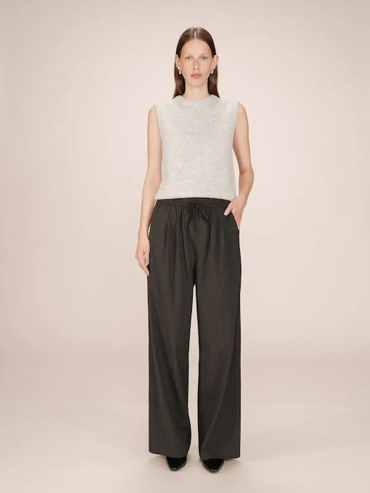 Damen Stoff Hose mit Gummizug in Geradem Schnitt Gestreift Car