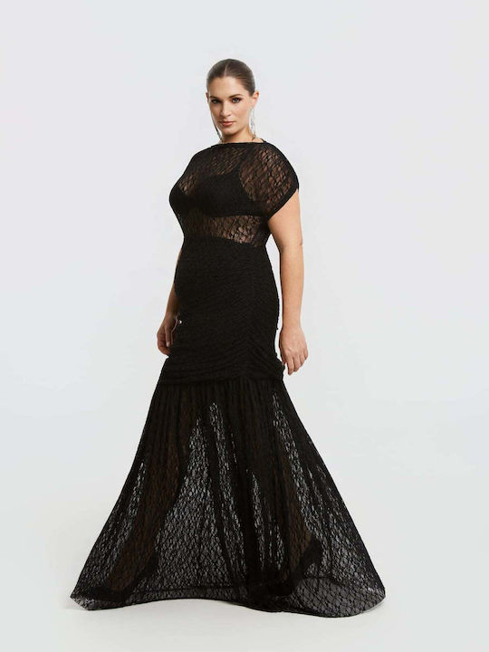 Summer Maxi Evening Dress with Sheer Black