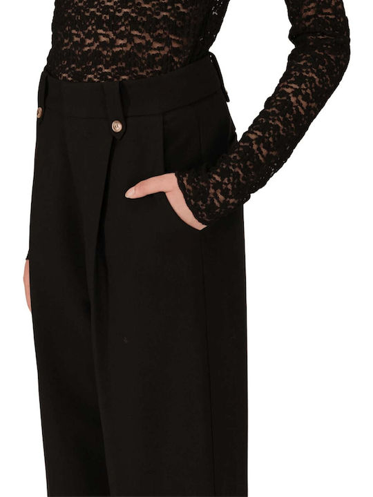 Damen Hoch tailliert Stoff Hose in Geradem Schnitt Black