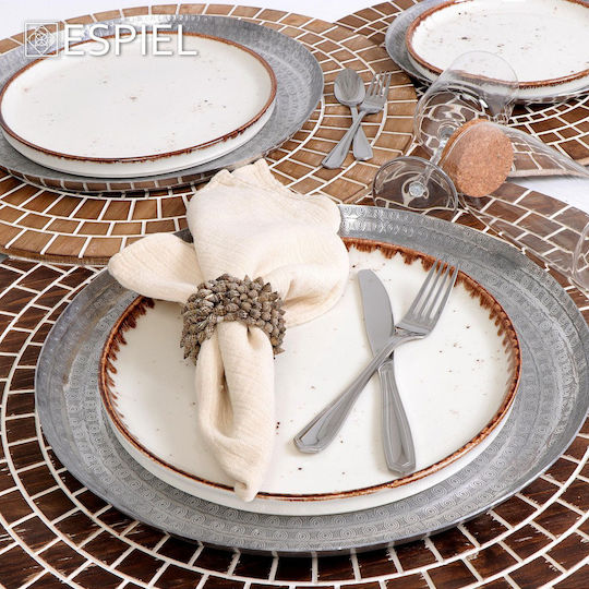 Espiel Terra Cream Shallow Serving Plate Made of Beige Porcelain with Diameter 26cm 6 Pieces