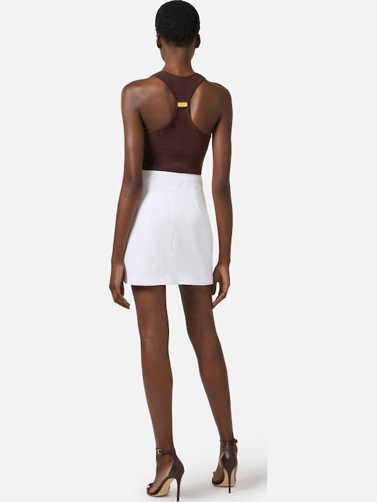 Elisabetta Franchi Satin Mini Fustă Albă
